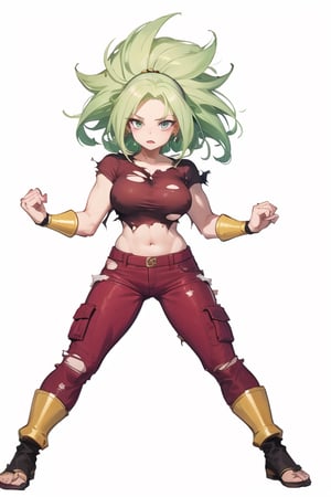 Caulifla fighting, (masterpiece, best quality:1.1), ghibli style, solo_female, beautiful face and eyes, 8k, best quality, high quality, Highest picture quality, (Detailed eyes description),(full_body),  Highres, best quality, extremely detailed, area lighting in background, 1girl, fiery eyes, overlooking an army, horror style, area lighting in background, (torn clothes:1.5), blood, blood splatter, night, pink straple, black cargo pants, beauty tits, pink nips, Caulifla hair,