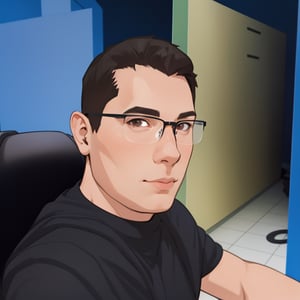 caricature of a man sitting at a desk with a computer, with brown eyes, with brown eyes, NFT Portrait, Avatar Image, Portrait of Jerma985, Twitch Streamer / Gamer Ludwig, Varguyart Style, Jerma 9 8 5, jerma985, 3 D render of Jerma 9 8 5, 2D Portrait, msxotto, High Quality Portrait, Brown Eyes