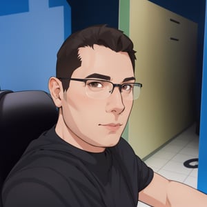 caricature of a man sitting at a desk with a computer, with brown eyes, NFT Portrait, Avatar Image, Portrait of Jerma985, Twitch Streamer / Gamer Ludwig, Varguyart Style, Jerma 9 8 5, jerma985, 3 D render of Jerma 9 8 5, 2D Portrait, msxotto, High Quality Portrait, Brown Eyes