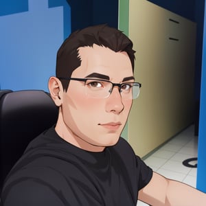 caricature of a man sitting at a desk with a computer, with brown eyes, with brown eyes, NFT Portrait, Avatar Image, Portrait of Jerma985, Twitch Streamer / Gamer Ludwig, Varguyart Style, Jerma 9 8 5, jerma985, 3 D render of Jerma 9 8 5, 2D Portrait, msxotto, High Quality Portrait, Brown Eyes