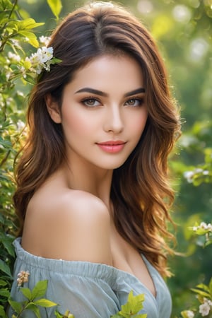 Create a yoursself as female beauty, high detailed, nature background, photo realistic, high quality,ssmiling, wide range of colours.,photo r3al,detailmaster2