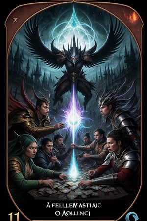 /imagine prompt: color photo of a group of powerful sorcerers and wizards engaged in an epic magical battle, depicted on a spellbinding Magic: The Gathering card brought to life by artificial intelligence. The artwork mesmerizes with its dynamic composition, intense colors, and an extraordinary display of mystical energies. —c 10 —ar 2:3