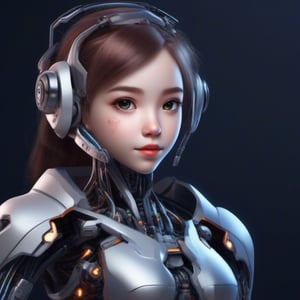a cute cyborg girl, no background, PNG