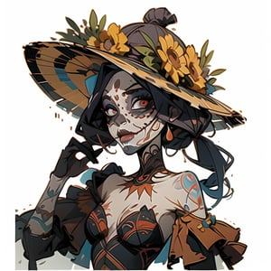 character design of a catrina girl, PNG, simple background,electric fan,CatrinaMakeUp