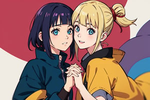 2girl. naruto woman with hinata holding hands