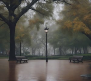 a park on a rainy afternoon