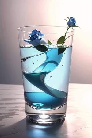 One single rose in a glass of water, losing color, in a empty home with broken walls, 