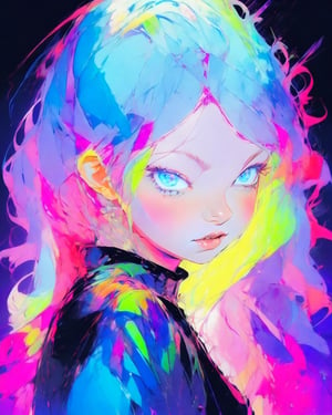 (masterpiece:1.2), best quality,PIXIV,Colorful portraits,1girl, solo,blonde hair, backlight,black ground,portraits,purple eyes,multicolored hair,colorfulmix