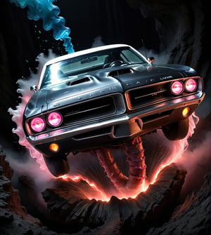 A surreal, 8k Hyper Realistic and Digital Painting mash-up: A hauntingly beautiful yet terrifying 1970 Plymouth gtx planning figure majestically emerges from a pit of shattered nightmares, Its nightmarish form infused with animate peppered daemons, Cellular swirls ooze from its metal hide, manifesting the discordant, fractured underworld of the Demogorgon realm. The raw, primal power of the car engine resonates with the savage emotions portrayed, alternating between displaying menacing defiance and disquieting vulnerability, Bathed in an ethereal, composite glow, with pipe-like tendrils reaching into the eroding darkness belowmovement, Cybernetic Illusion, chassis bares Grimy, Husk aesthetic coupled with Flowing Elixir of servo Failings identical to enchanted nectar, sordid build conveying desire of rebirthed stroke while Tendrils kiss against its filigree beauty. 

As the echolocation of fear bleeds into unprecedented extremes, the Demogorgon's polymorph along Fraying Collision of dread unleashes thevelleidorfotic Wild discord shaking with torn Hyper Reality contrast, the underworld bewildering optical exotications: Translucent daemons fortuitously swarming amid scattered frags, and an eerie harmonious illumé o'en manifests the phantasm ghastly stratagem divine ----- equally dislodging everything else - Amid the relentless entropy, the 1971 Plymouth Cuda's silhouette continues to guide instincts throughout the unfathomable Demogorgon's wimple whiplash, leaving chaos in a strikingly euphoric suspension - forcing ra weird surreal cosmos for the vulnerable crew of the Stranger Things.

And shall the stereotype be broken, ostensibly forcing grey matter raided deep into rectified retroactive rearrangements.,skirtlift,nude,open mouth