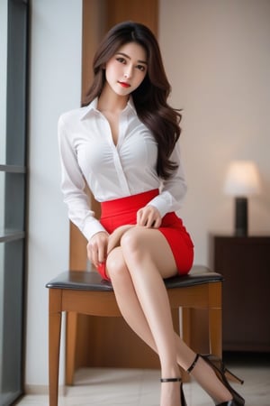 - [ ] Professional Photography of a 30 years old female, asian female, pure face, beautiful face, sharp focus, full_body, slender, imperatorial, dark room, long legs, huge cleavage, huge breasts, black hair, longhair, white blouses, jean skirt, can see muscle belly, high-heels, slender, very slender, very_long_hair, standing, magnificent, (((sexy))), tall, very tall, face to camera,Long Legs and Hot Body,bailing_model