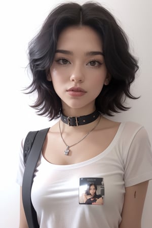Realistic body proportions, realistic perfect face features. Perfect hair. Collared tshirt. Ambient soft lighting, (perfect accurate eye, looking at viewer:1.6), accurate perfect face, perfect lighting. (((Simple White background))),  