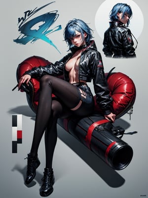 female teen, boxer, blue hair, bottom to up, teen style, full body, masterpiece, dark, gritty, bold lines, on paper, twisted character sheet, teen woman, full body, mysterious, smooth black background 