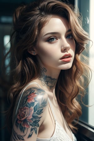 extremely beautiful and gorgeous girl smoking, tattoos