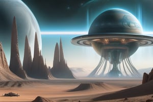 A distant planet, its surface covered in alien lifeforms and technology.