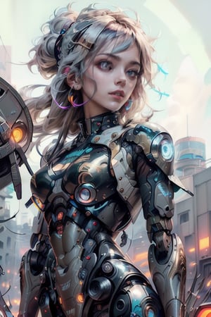 cgmech, beautiful eyes, upper body, underboob,  portrait, robot, armor, Hatsune Miku, neon light, 8K, RAW, best quality, masterpiece, ultra high res, colorful, (medium wide shot), (dynamic perspective), sharp focus , (depth of field, bokeh:1.3), extremely detailed eyes and face, beautiful detailed eyes, large breasts, (black gold, trimmed gear:1.2), (on a fururistic battlefield:1.2), ((masterpiece, best quality)), Detailed background, space exterior  ,,cyberpunk robot,mecha 🤖