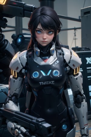 masterpiece,best quality,ultra-detailed, perfect hands,1girl,solo,, cyberpunk war zone  night city theme, long withe hair, blue eyes, mechanical parts,robot joints, blush,cowboy epic shot, ,sakamata, 
,TinkerWaifu,mecha musume,destiny /(takt op./),robot