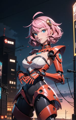 masterpiece,best quality,ultra-detailed, perfect hands,1girl,solo,, cyberpunk war zone  night city theme, long withe hair, blue eyes, mechanical parts,robot joints, blush,cowboy epic shot, ,sakamata, 
,TinkerWaifu,mecha musume,destiny /(takt op./)