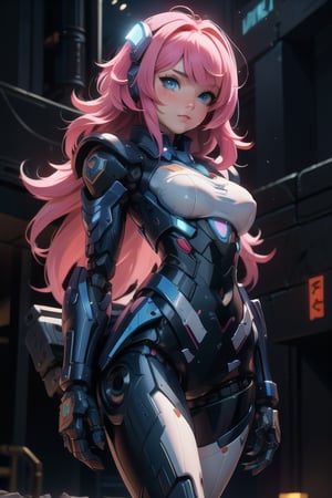 masterpiece,best quality,ultra-detailed, perfect hands,1girl,solo,, cyberpunk war zone  night city theme, long withe hair, blue eyes, mechanical parts,robot joints, blush,cowboy epic shot, ,sakamata, 
,TinkerWaifu,mecha musume,destiny /(takt op./),robot