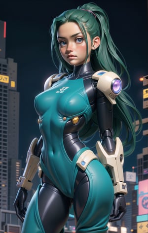 masterpiece,best quality,ultra-detailed, perfect hands,1girl,solo,, cyberpunk war zone  night city theme, long withe hair, blue eyes, mechanical parts,robot joints, blush,cowboy epic shot, ,sakamata, 
,TinkerWaifu,mecha musume,destiny /(takt op./)