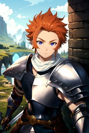 masterpiece, best quality, ultra-detailed, illustration, 1boy, solo, male focus, looking at viewer, depth of field, arthur_pendragon, , armor, sword