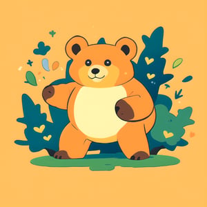 coloredic0n icon, a bear, light_orange_background, in a forest ,cartoon