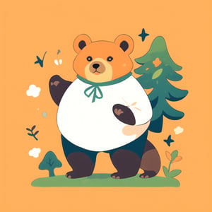 coloredic0n icon, a bear, light_orange_background, in a forest ,cartoon