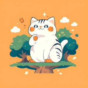 coloredic0n icon, cat, light_orange_background, in a forest ,cartoon