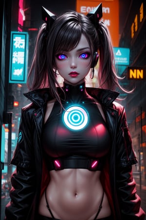 (score_9_up, score_8_up), score_7_up, 1girl, glowing neon,glowing neon lipstick, glowing neon eye shadow, neon lights, science fiction, cyberpunk