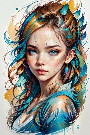 ((amazing quality, award winning, intricately detailed, extremely detailed 8K, masterpiece, painting)), ((style of Carne Griffiths)), sketch ink artwork of beautiful woman, river background,Leonardo Style, illustration,tshirt design,oni style,vector art