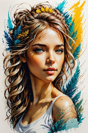 ((amazing quality, award winning, intricately detailed, extremely detailed 8K, masterpiece, painting)), ((style of Carne Griffiths)), sketch ink artwork of beautiful woman, river background,Leonardo Style, illustration,tshirt design,oni style