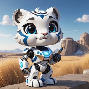 (masterpiece:1.2, highest quality), (realistic, photo_realistic:1.9)
1chibi_robot, Cute chibi white tiger,, happy face,  Chest written: TA, (Designer look holding a paintbrush in one hand), white with blue, (detailed background), (gradients), colorful, detailed landscape, visual key, shiny skin. Modern place, Action camera. Portrait film. Standard lens. Golden hour lighting.
sharp focus, 8k, UHD, high quality, frowning, intricate detailed, highly detailed, hyper-realistic,interior,robot white with blue,chibi emote style,Monster, wall-e