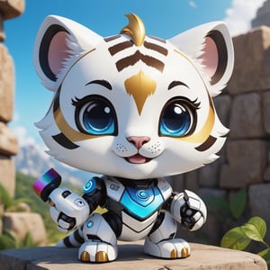 (masterpiece:1.2, highest quality), (realistic, photo_realistic:1.9)
1chibi_robot, Cute chibi white tiger, happy face,  Chest with the text "TA", (Designer look holding a paintbrush in one hand), white with blue, (detailed background), (gradients), colorful, detailed landscape, visual key, shiny skin. Modern place, Action camera. Portrait film. Standard lens. Golden hour lighting.
sharp focus, 8k, UHD, high quality, frowning, intricate detailed, highly detailed, hyper-realistic,interior,robot white with blue,chibi emote style,Monster, wall-e