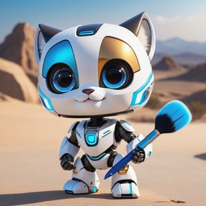 (masterpiece:1.2, highest quality), (realistic, photo_realistic:1.9)
1chibi_robot, Cute chibi robot, happy face, white tiger,(Designer look holding a paintbrush in one hand), white with blue, (detailed background), (gradients), colorful, detailed landscape, visual key, shiny skin. Modern place, Action camera. Portrait film. Standard lens. Golden hour lighting.
sharp focus, 8k, UHD, high quality, frowning, intricate detailed, highly detailed, hyper-realistic,interior,robot white with blue,chibi emote style,Monster, wall-e