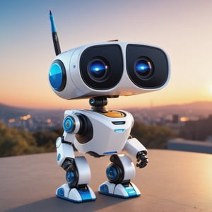 (masterpiece:1.2, highest quality), (realistic, photo_realistic:1.9)
1chibi_robot, Cute chibi robot, happy face, (Designer look holding a paintbrush in one hand), white with blue, (detailed background), (gradients), colorful, detailed landscape, visual key, shiny skin. Modern place, Action camera. Portrait film. Standard lens. Golden hour lighting.
sharp focus, 8k, UHD, high quality, frowning, intricate detailed, highly detailed, hyper-realistic,interior,robot white with blue,chibi emote style,Monster, wall-e