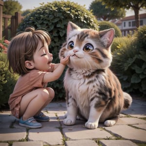 Create images of childrens playfully playing with cheerful cats in different environments, capturing their cuteness and happiness. Show the diversity of cat species, in gardens, homes to beautiful natural and family environments, highlight the love that these children feel for their cats. (childrens playfully playing with cheerful cats), cats, (Children boys, children girls),
Super realistic 8k HDR photographic cinematic image, super detailed, super high quality image, masterpiece, Standard lens. Golden hour lighting. 8k, UHD, intricate detailed, highly detailed, hyper-realistic,round animal,cute00d