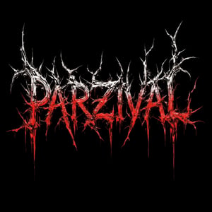 Extreme death metal logo design for the band name "PARZIVAL". Highly complex and bloode red text on pure black background,Sharp, jagged, and elongated letter forms resembling thorny branches or lightning bolts. Symmetrical composition with extensions above and below. Dripping, melting effect on some letters. Incorporates spikes, serrated edges, and barbs throughout. Gothic and occult aesthetic with a hint of biomechanical elements. Perfectly balanced negative space between letters. High contrast black and white design without any gray tones. Evokes a sense of darkness, aggression, and otherworldly menace.