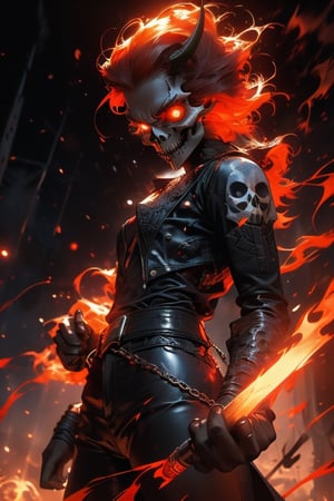 Drak, demon, fire hair, symmetrical, dark vibes, Realistic Painting, Organic painting, Matte Painting, devil, hard edges, graffiti, one girl, ((evil skull head tattoo)), fire-around, rocks, ruins, evil-eyes, eyes-glowing, rain-blood, fire around her, epic anime art, thin waist, beautiful, teen, belts, holster, (best quality, ultra quality), detailed face, detailed eyes, demonic eyes, perfect lighting, HD, 8k, realistic skin, masterpiece, digital art, intricate details, highly detailed, volumetric lighting, background detailed, ue5, unreal engine 5, post-processing, line art, tiny details, colorful detailed illustration, outer_space 1960s, cinematic, multiple light sources, sunset,r1ge, warrior, Endsinger, Circle, a magical circle