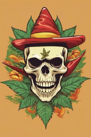 laughing skull eating weed, head, perfect skull shape, groovy style