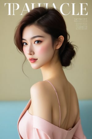 "A high-fashion magazine cover featuring a close-up, upper-body shot of a beautiful Japanese female model with an enhanced bust size, confidently posing with elegance. Her sharp yet graceful facial features are highlighted, and she wears a stylish, modern outfit that accentuates her figure while maintaining a sophisticated and polished look. The background is a neutral gray with professional, magazine-quality lighting that enhances her photorealistic skin texture. Across the cover, bold and stylish magazine text is displayed, including the title in elegant font: **\"FuturEvoLab Beauty\"** at the top. **\"Model of the Year: Embracing Allure and Power\"** The overall composition combines high-end fashion photography with captivating headlines that frame the model’s pose, drawing attention to her beauty and presence. The cover reflects sophistication, confidence, and modern fashion, with the FuturEvoLabBeautify aesthetic enhancing the visual impact."