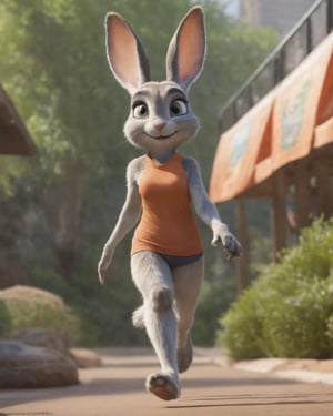 RAW photo, ((best quality)), ((masterpiece)), ((realistic)), humanoid Judy Hopps rabbit, skinny and slender body, furry, female rabbit,tall and curvy, anthro creature in lifelike photograph, (walking in Zootopia background:1.5), (wearing yoga outfit:1.5), natural daytime lighting, realistic photography, full-body, earthy browns and beiges, high definition on eye level, scenic, masterpiece (high detailed skin:1.2) 8k uhd, dslr, soft lighting, high quality, film grain