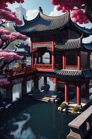 masterpiece, best quality, high quality, extremely detailed CG unity 8k wallpaper, classical chinese garden, scenery, amsterdam, winter,((snowing)),outdoors, sky, day, landscape, water, tree, blue sky, waterfall, nature, lake, river, cloudy sky,award winning photography, Bokeh, Depth of Field, HDR, bloom, Chromatic Aberration ,Photorealistic,extremely detailed, trending on artstation, trending on CGsociety, Intricate, High Detail, dramatic, art by midjourney Archangel killing demon