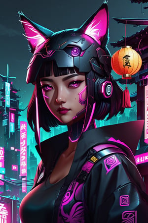 Change background cyberpunk handsome girl's 8k ultra 1girl, solo, one girl , tattoo, futuristic outfit, neon samurai, very beautiful cyberpunk samurai, cyberpunk samurai, style of ghost blade, victo ngai cyberpunk style, neon cyberpunk style, cyberpunc, neon cyberpunk, technomancer, video game character, synthwave image, cyberpunk voodoo, neon glow concept art,moon, lantern, night, solo, outdoors, sky, full moon, rain, mountain, cloud, paper lantern, night sky, bangs, tree, reflection, cloudy sky,  {{(masterpiece),(extremely detailed CG unity 8k wallpaper),best quality,solo,cinematic lighting,detailed background,beautiful detailed eyes,bright pupils, (an extremely delicate and beautiful),(Beautiful and detailed eye description),ultra-detailed,masterpiece,}},  detailed eyes, beautiful eyes, realistic eyes, nice eyes, perfect eyes, Cat mask on the head