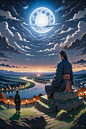 by gerhard munthe tired, ghastly. a beautiful drawing featuring a night sky filled with stars, & a small town in the distance. the drawing is very peaceful & calming 8 k uhd, hashirama senju vs madara uchiha 3 2 feet statue, river, mount, historical place, pilgrims, offerings, visitor, priest, photorealistic, highly details content