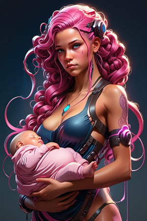 concept art for the main character in the award winning film named life is better in pink. the character is a unnaturally beautiful teenage girl with deep dark blue eyes and long curled pink hair, wearing light pink clothes. realistic cg render, anatomically correct, high key lighting, trending on art station, vibrant colors. Ultra realistic, cyborg woman giving birth to a baby, cyberpunk, sci-fi, fantasy, intricate, elegant, highly detailed, digital painting, artstation, concept art, smooth, sharp focus, illustration, art by artgerm and greg rutkowski and alphonse mucha