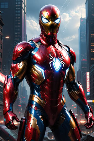 Spider-Man with Iron Man-style armor, Marvel Iron Man mixed with Spider-Man, dark, cyberpunk city, raining, right hands, ultra realistic, Unreal Engine 5, dark, ultra quality, gorgeous, beautiful, imposing pose, right hand with a cannon and plasma --auto --s2
a highly detailed matte painting of a man on a hill watching a giant alien monster, by makoto shinkai, by artgerm, by wlop, by greg rutkowski, volumetric lighting, octane render, 4k resolution, trending on artstation, masterpiece