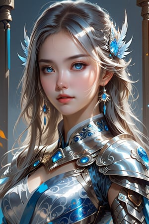 translucent iridescence a close up of a woman in a silver and blue dress, chengwei pan on artstation, by Yang J, detailed fantasy art, stunning character art, fanart best artstation, epic exquisite character art, beautiful armor, extremely detailed artgerm, detailed digital anime art, artgerm on artstation pixiv, armor girl