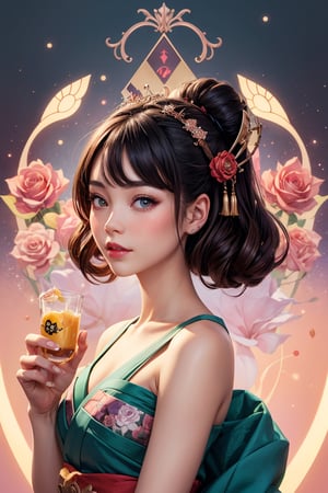 a digital painting of a geisha e - girl by amy sol hikari shimoda, mark ryden, in the style of thoth tarot card, pastel colors, rose gold, face symmetry, artgerm Pokemon bowser