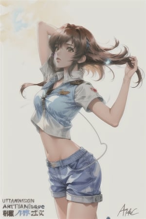 sticker of ultra detailed portrait of misa hayase from macross saga anime, long straight blue hair with bangs, perfect detailed brown eyes, high quality cell shaded illustration in post apocalyptic style, full body, dynamic pose, perfect anatomy, centered, freedom, soul, approach to perfection, cell shading, 4k , cinematic dramatic atmosphere, watercolor painting, global illumination, detailed and intricate environment, artstation, concept art, fluid and sharp focus, volumetric lighting, cinematic lighting,Retro