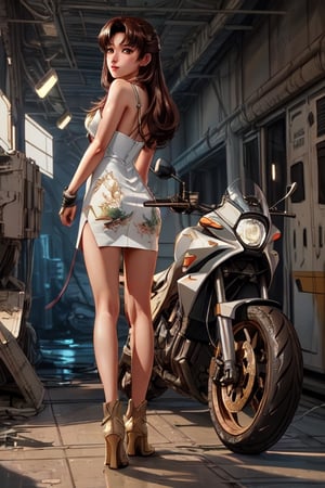 sticker of ultra detailed portrait of lisa hayes of robotech macross, long straight brown hair with bangs, perfect detailed brown eyes, white cotton long dress with straps and neckline, high quality cell shaded illustration in post apocalyptic style, full body, dynamic pose, perfect anatomy, centered, freedom, soul, approach to perfection, cell shading, 4k , cinematic dramatic atmosphere, watercolor painting, global illumination, detailed and intricate environment, artstation, concept art, fluid and sharp focus, volumetric lighting, cinematic lighting,misato katsuragi, long hair