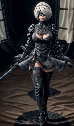 Cgi, best quality, 8k graphics, uhd graphics, B2 nier automata , very huge breast, holding weapon, full body,very seductive, perfect skin, perfect big round boobs, sexy legs, thigh gap,sexy long legs,standing with legs apart,from_below,blue eyes, weapon master,very long hair, blue eyes, perfect body, sexy skin, white hair,very tight pussy,n_2b,yorha no. 2 type b